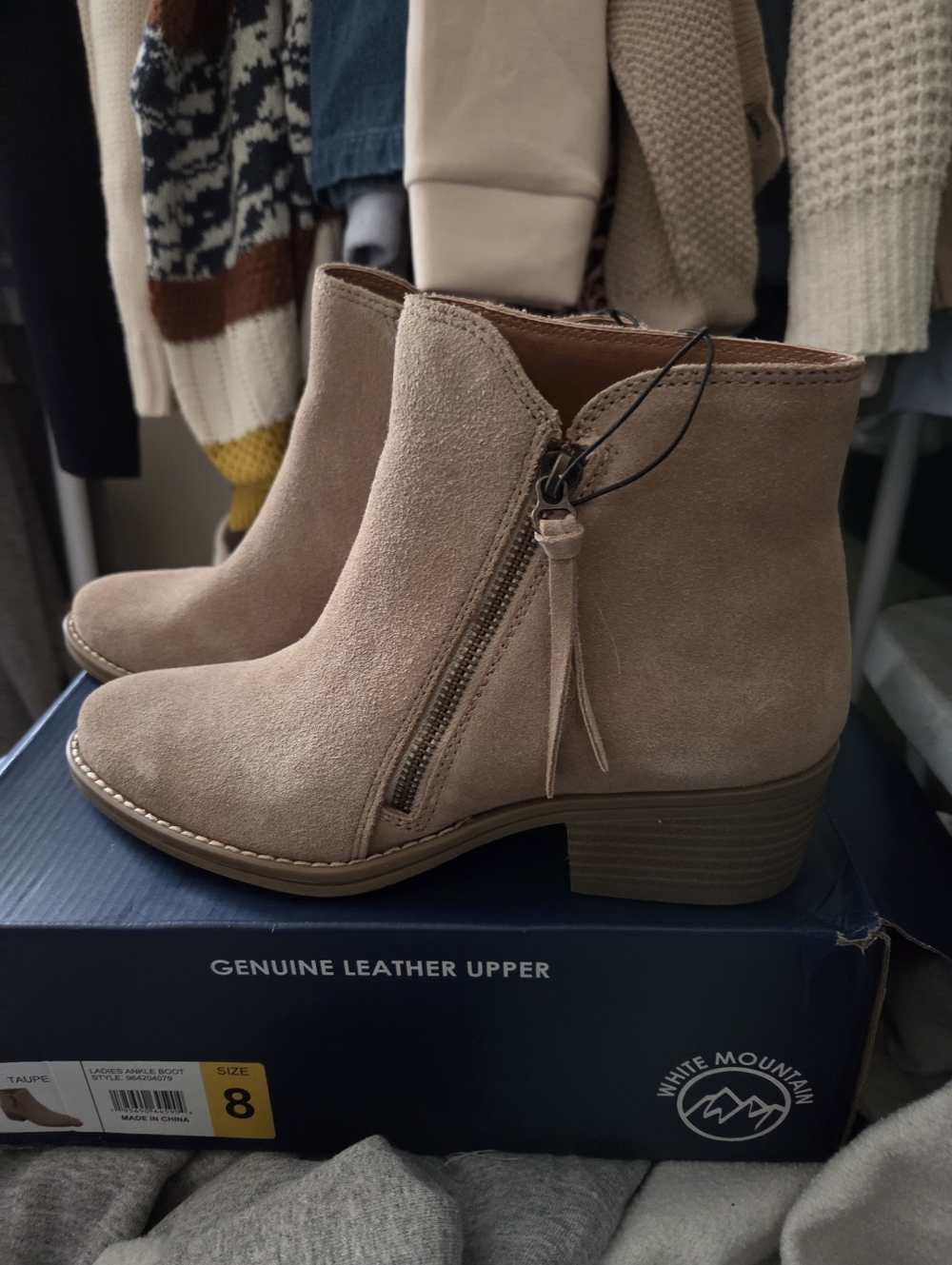 White Mountain Taupe Suede Side-Zip Ankle Booties - Picture 1 of 2